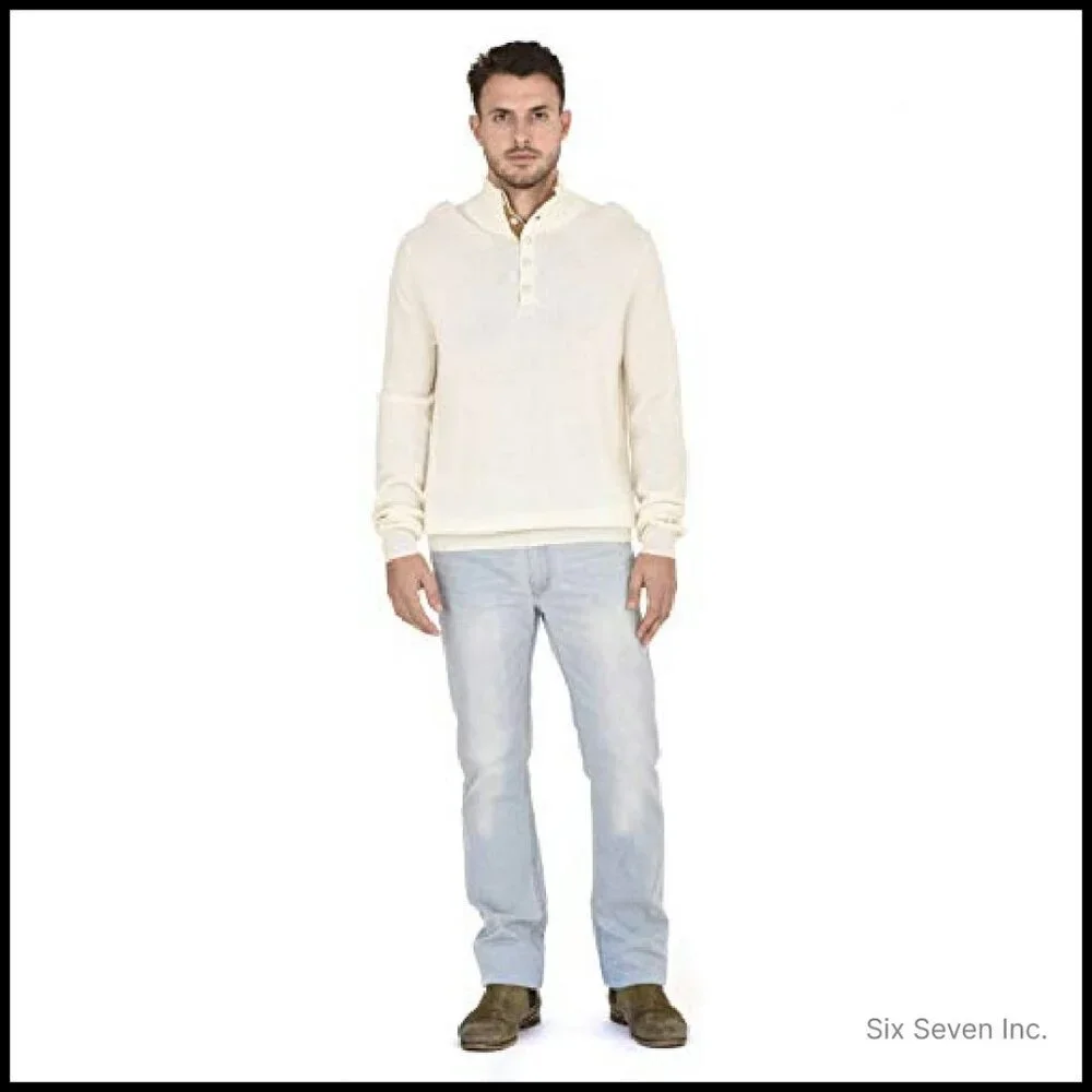 Men's Cashmere Mockneck Pullover Button Up Polo Neck Sweater Classic Elegant